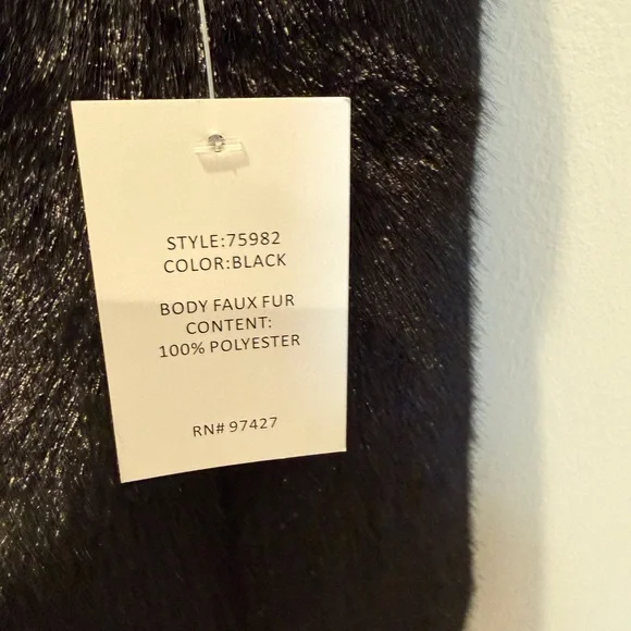 NWT Dolce Cabo Black Faux Fur Vest with hood